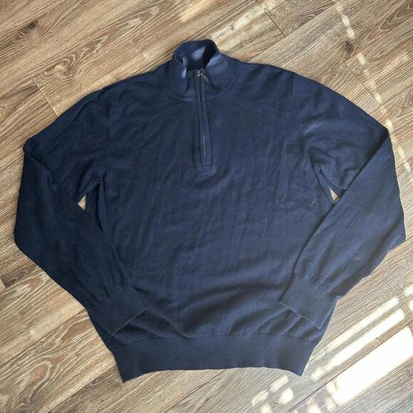 LL Bean Sweater Mens Size Medium Quarter Zip Cotton Cashmere Blend Blue